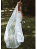 Square Neck Ivory Lace Chiffon Slit Sweet Wedding Dress
